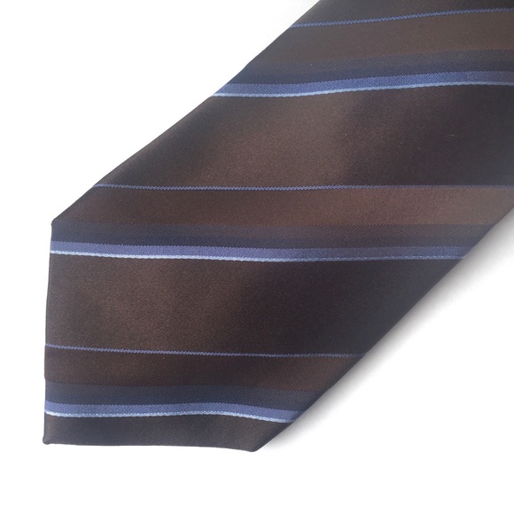 ALFANI Silk Tie Brown and Blue Diagonal Stripes - Picture 1 of 6